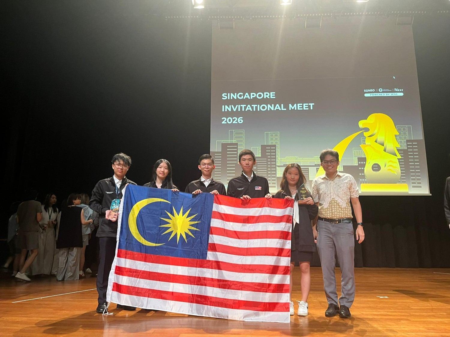 Nathaniel, first from left and Alden, third from left, at the Singapore Invitational Meet 2026